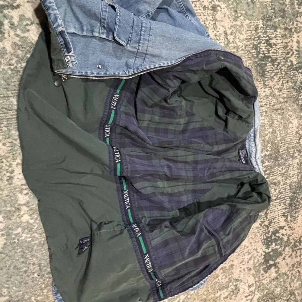 VTG Nautica Denim Barn Chore Jacket Mens large Plaid Lined Cotton Zip Up Coat - Picture 10 of 11